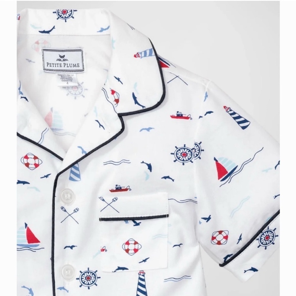 PETITE PLUME Unisex Flame Resistant Chemical Free Nautical Sail Way Pajama Set - Picture 2 of 6